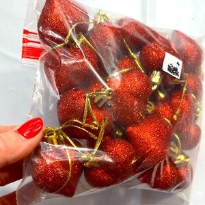 Red hearts 24 ORNAMENTS 2” VALENTINE’S DAY Christmas golden loop hangers holiday